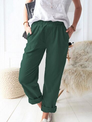 Women's Summer Straight Pants Loose Elastic Waist Casual Trousers Pants with Pockets in Saudi Arabia
