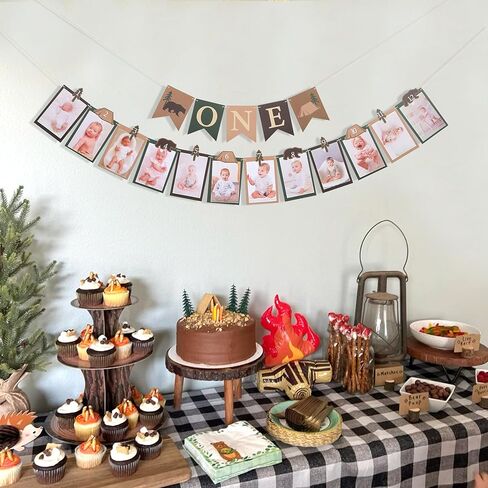 One Happy Camper Birthday Photo Banner - Camping Party Decorations, National Park Themed Photo Banner, 1st Forest Safari Camping Birthday Decorations, For Newborn To 12 Months Adventure Party Supplies in Kuwait