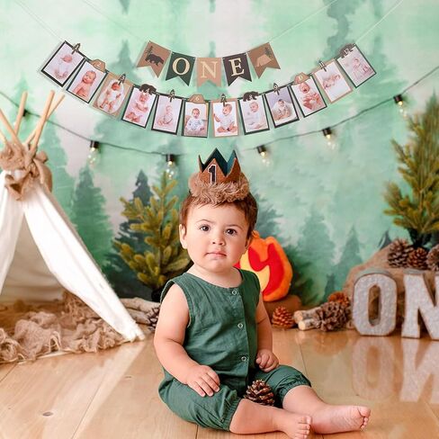 One Happy Camper Birthday Photo Banner - Camping Party Decorations, National Park Themed Photo Banner, 1st Forest Safari Camping Birthday Decorations, For Newborn To 12 Months Adventure Party Supplies in Kuwait