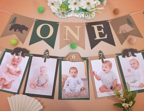 One Happy Camper Birthday Photo Banner - Camping Party Decorations, National Park Themed Photo Banner, 1st Forest Safari Camping Birthday Decorations, For Newborn To 12 Months Adventure Party Supplies in Kuwait