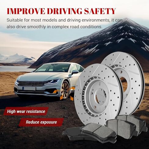 مجموعة فرامل قرصية بديلة ودوارات أمامية من السيراميك محفورة بفتحات تهوية لسيارة Hyundai Elantra 2013-2016/ Elantra Coupe 2013-2014/ Elantra Gt 2013-2015/ Veloster 2012 in Kuwait