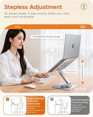 ORICO Adjustable Laptop Stand with 360° Rotating Base– Foldable Aluminum Alloy Laptop Holder for Desk, Compatible with MacBook Air/Pro, Dell, HP, XPS Laptops (13–17.3") - ST10, Silver in Saudi Arabia