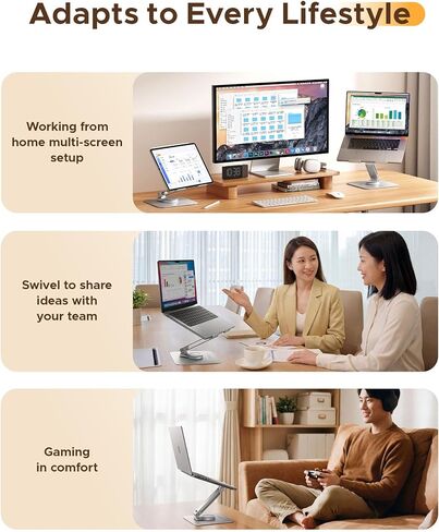 ORICO Adjustable Laptop Stand with 360° Rotating Base– Foldable Aluminum Alloy Laptop Holder for Desk, Compatible with MacBook Air/Pro, Dell, HP, XPS Laptops (13–17.3") - ST10, Silver in Saudi Arabia