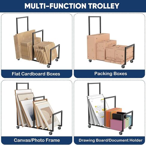 Metal Carton Stand, Rolling Cardboard Storage Rack, Portable Cardboard Box Organizer, Small Carton Storage Rack with Dividers, Corrugated Box Organizer for Home, Office, Warehouse, Supermarket, Garage in Kuwait