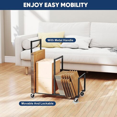 Metal Carton Stand, Rolling Cardboard Storage Rack, Portable Cardboard Box Organizer, Small Carton Storage Rack with Dividers, Corrugated Box Organizer for Home, Office, Warehouse, Supermarket, Garage in Kuwait