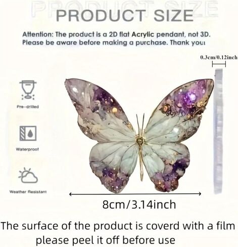 Acrylic Amethyst Texture Butterfly Ornament - Shimmering Transparent Wing Hanging Decor with Golden Rope for Car Mirror & Home Window (1 Piece)/GJ-52 in Saudi Arabia