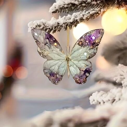 Acrylic Amethyst Texture Butterfly Ornament - Shimmering Transparent Wing Hanging Decor with Golden Rope for Car Mirror & Home Window (1 Piece)/GJ-52 in Saudi Arabia