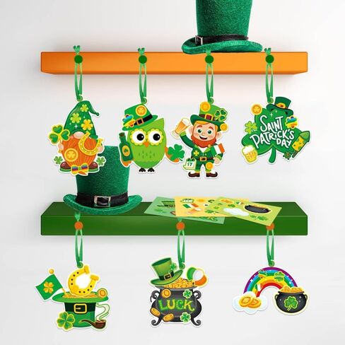 24 قطعة من زينة عيد القديس باتريك - زخارف شامروك وبطاقات جنوم مع ملصقات - علامات تعليق يمكنك صنعها بنفسك - ورق، أخضر، كاجوال - مناسبة عيد القديس باتريك in Kuwait