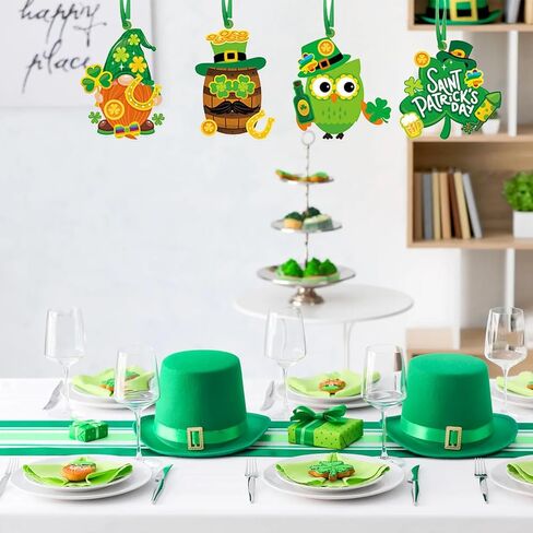 24 قطعة من زينة عيد القديس باتريك - زخارف شامروك وبطاقات جنوم مع ملصقات - علامات تعليق يمكنك صنعها بنفسك - ورق، أخضر، كاجوال - مناسبة عيد القديس باتريك in Kuwait
