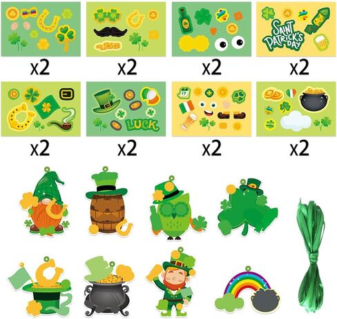24 قطعة من زينة عيد القديس باتريك - زخارف شامروك وبطاقات جنوم مع ملصقات - علامات تعليق يمكنك صنعها بنفسك - ورق، أخضر، كاجوال - مناسبة عيد القديس باتريك in Kuwait