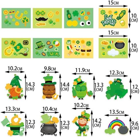 24 قطعة من زينة عيد القديس باتريك - زخارف شامروك وبطاقات جنوم مع ملصقات - علامات تعليق يمكنك صنعها بنفسك - ورق، أخضر، كاجوال - مناسبة عيد القديس باتريك in Kuwait