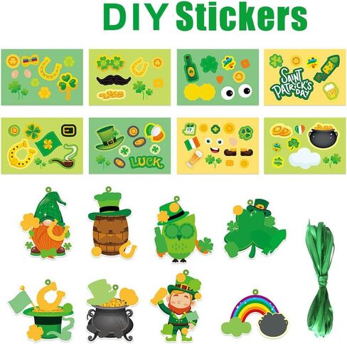 24 قطعة من زينة عيد القديس باتريك - زخارف شامروك وبطاقات جنوم مع ملصقات - علامات تعليق يمكنك صنعها بنفسك - ورق، أخضر، كاجوال - مناسبة عيد القديس باتريك in Kuwait