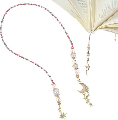 Moon Star Beaded Bookmark, Fantasy Crystal Bead Gold Chain Fantasy Bookmark, Reading Book Accessories for Women, Bookish Gift for Book Lovers Students Teachers in Saudi Arabia