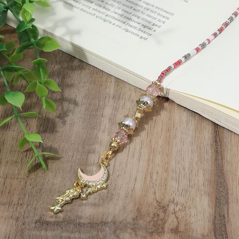 Moon Star Beaded Bookmark, Fantasy Crystal Bead Gold Chain Fantasy Bookmark, Reading Book Accessories for Women, Bookish Gift for Book Lovers Students Teachers in Saudi Arabia