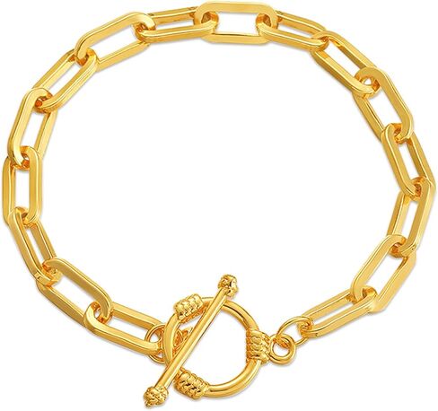 سوار KELMALL مطلي بالذهب عيار 18 قيراط للنساء - مشبك تبديل بسلسلة مشبك ورق أو سوار مطرز بطبقة مزدوجة من لؤلؤ المياه العذبة - هدية مجوهرات أنيقة مقاس 6.69 بوصة in Kuwait