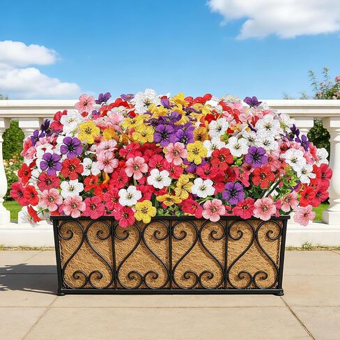 24 Bundles Outdoors Artificial Flowers UV Resistant Fake Silk Flowers Garden Porch Window Box Decoration Faux Plastic Plants for Spring Summer (Mix Color) in Saudi Arabia