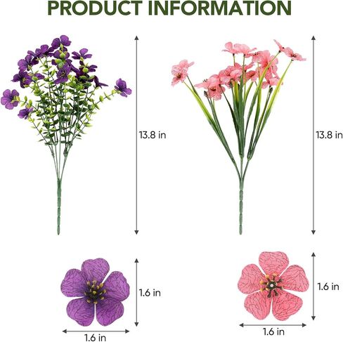 24 Bundles Outdoors Artificial Flowers UV Resistant Fake Silk Flowers Garden Porch Window Box Decoration Faux Plastic Plants for Spring Summer (Mix Color) in Saudi Arabia
