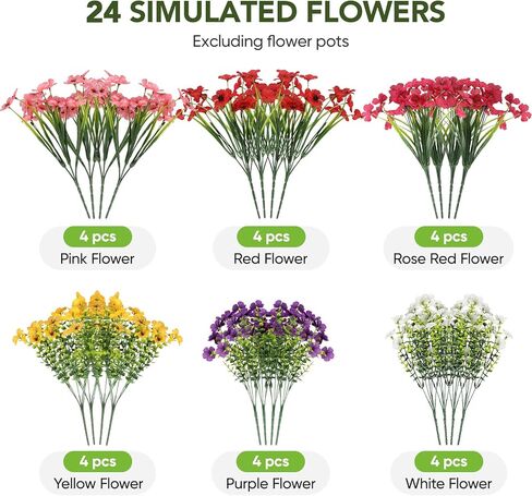 24 Bundles Outdoors Artificial Flowers UV Resistant Fake Silk Flowers Garden Porch Window Box Decoration Faux Plastic Plants for Spring Summer (Mix Color) in Saudi Arabia