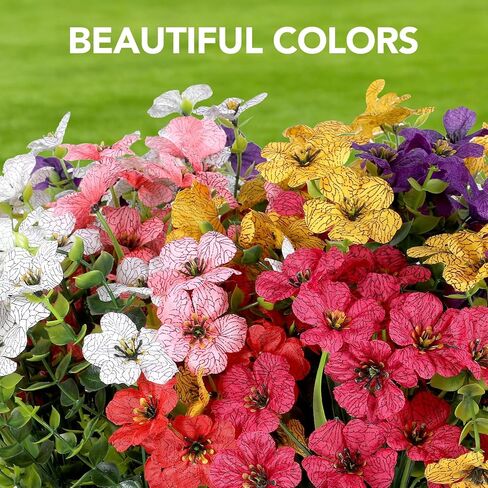 24 Bundles Outdoors Artificial Flowers UV Resistant Fake Silk Flowers Garden Porch Window Box Decoration Faux Plastic Plants for Spring Summer (Mix Color) in Saudi Arabia