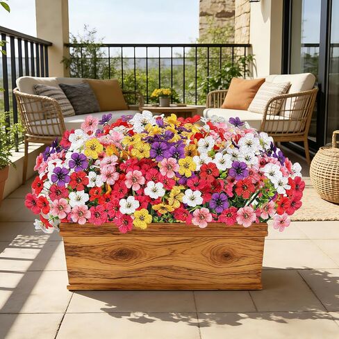 24 Bundles Outdoors Artificial Flowers UV Resistant Fake Silk Flowers Garden Porch Window Box Decoration Faux Plastic Plants for Spring Summer (Mix Color) in Saudi Arabia