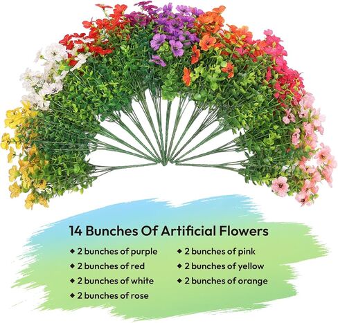 14 Bundles Artificial Flowers for Outdoor, UV Resistant Faux Flower for Fall Autumn Decoration, Fake Flowers & Plants for Home Garden Front Door Porch Balcony Yard in Saudi Arabia