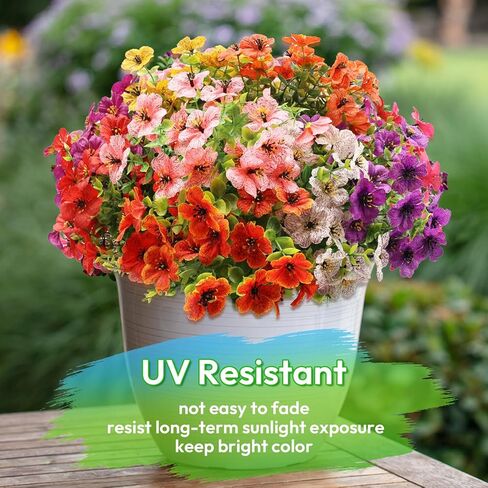 14 Bundles Artificial Flowers for Outdoor, UV Resistant Faux Flower for Fall Autumn Decoration, Fake Flowers & Plants for Home Garden Front Door Porch Balcony Yard in Saudi Arabia