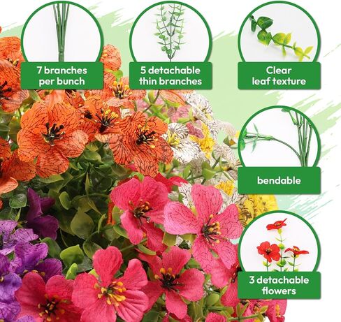 14 Bundles Artificial Flowers for Outdoor, UV Resistant Faux Flower for Fall Autumn Decoration, Fake Flowers & Plants for Home Garden Front Door Porch Balcony Yard in Saudi Arabia