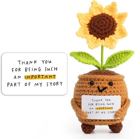 Handmade Positive Sunflower Crochet Artificial Flowers with Card - This is A Little Reminder - Thank You Gift for Teacher, Mom, Coworker, Friend, Sister, Nurse- Plant for Home Car Decor in Saudi Arabia