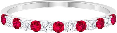 1/2 CT Ruby and Diamond Half Eternity Ring, Ruby and Diamond Semi Eternity Ring, Red Ruby and Diamond Gold Half Eternity Ring, 14K Solid Gold in Kuwait