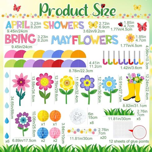 Pajean Spring Bulletin Board Decorations April Showers Bring May Flowers Classroom Decoration 3D Flower Umbrella Cutouts with Raindrop Garland for March School Home Chalkboard Wall Door Party Decor in Saudi Arabia