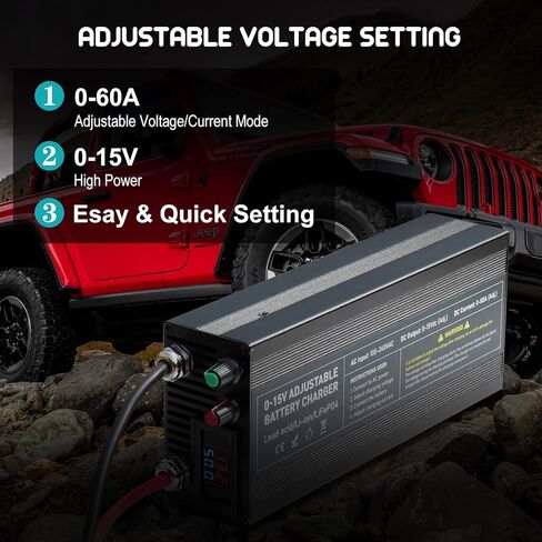 12V High Power Lifepo4 Charger Smart Battery Charger with 0-15V Adjustable Current and Voltage,Portable Power Adapter for 14.6V LiFePO4 Lithium Iron Rechargeable Battery(BL60) in Kuwait