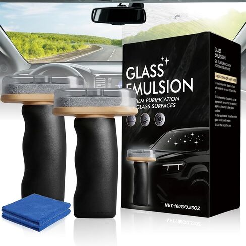 2Pcs Handheld Glass Oil-Film Remover, Upgrade Emulsion Cleaner Glass Cleaning Board, Automotive Glass Cleaner Oil Film Cleaning Brush for Car Windshields(Emulsion+Brush Board) in Saudi Arabia