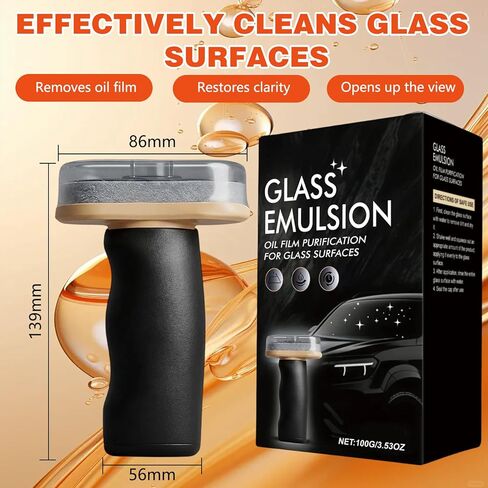2Pcs Handheld Glass Oil-Film Remover, Upgrade Emulsion Cleaner Glass Cleaning Board, Automotive Glass Cleaner Oil Film Cleaning Brush for Car Windshields(Emulsion+Brush Board) in Saudi Arabia