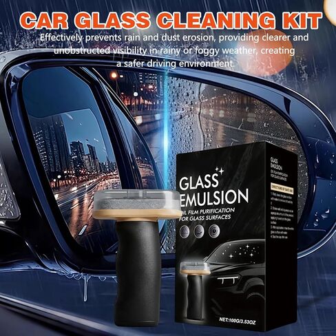 2Pcs Handheld Glass Oil-Film Remover, Upgrade Emulsion Cleaner Glass Cleaning Board, Automotive Glass Cleaner Oil Film Cleaning Brush for Car Windshields(Emulsion+Brush Board) in Saudi Arabia