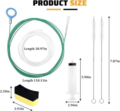 Car Sunroof Drain Cleaning Tool, 118 Inch Flexible Long Drain Brush Pipe Cleaners with Straight Brush Syringe & Sponge, Auto Windshield Wiper Tube Hole Cleaning Tool, Universal Fit in Saudi Arabia
