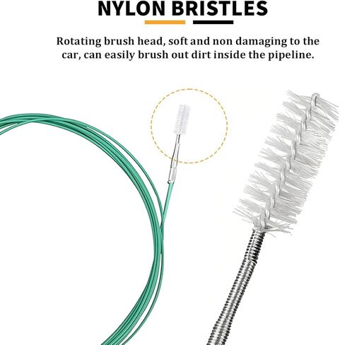 Car Sunroof Drain Cleaning Tool, 118 Inch Flexible Long Drain Brush Pipe Cleaners with Straight Brush Syringe & Sponge, Auto Windshield Wiper Tube Hole Cleaning Tool, Universal Fit in Saudi Arabia