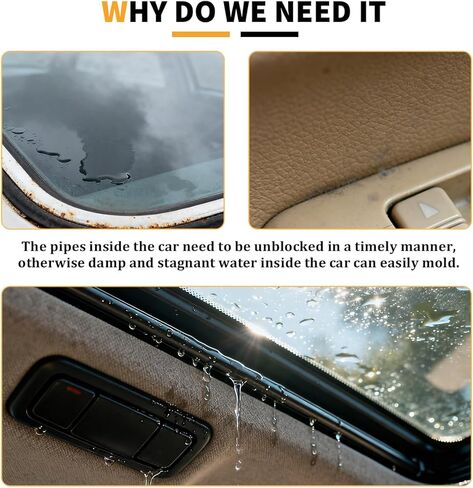 Car Sunroof Drain Cleaning Tool, 118 Inch Flexible Long Drain Brush Pipe Cleaners with Straight Brush Syringe & Sponge, Auto Windshield Wiper Tube Hole Cleaning Tool, Universal Fit in Saudi Arabia