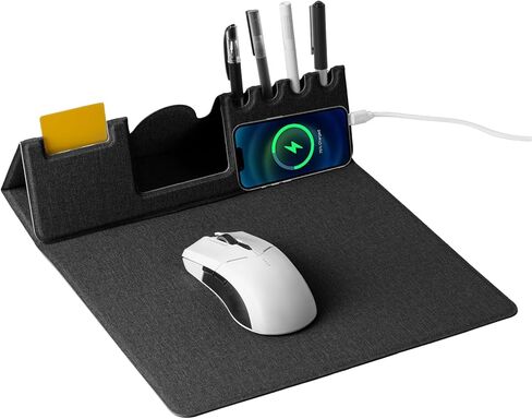 لوحة ماوس مع حامل هاتف وحوامل أقلام، بساط مكتب للشحن اللاسلكي، لوحة ماوس للمكتب المنزلي مع سطح فائق النعومة، قاعدة غير قابلة للانزلاق، لوحة لوحة مفاتيح مقاومة للماء، بساط مكتب أسود كلاسيكي in Kuwait