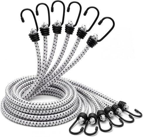 6 قطع من أسلاك بنجي طويلة للغاية بطول 96 بوصة مع خطافات بسمك 0.39 بوصة وأشرطة بنجي شديدة التحمل للأماكن الخارجية والتخييم وRVS والدراجات والبضائع وقابلة للتمدد حتى أكثر من 144 بوصة in Kuwait