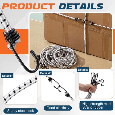 6 قطع من أسلاك بنجي طويلة للغاية بطول 96 بوصة مع خطافات بسمك 0.39 بوصة وأشرطة بنجي شديدة التحمل للأماكن الخارجية والتخييم وRVS والدراجات والبضائع وقابلة للتمدد حتى أكثر من 144 بوصة in Kuwait