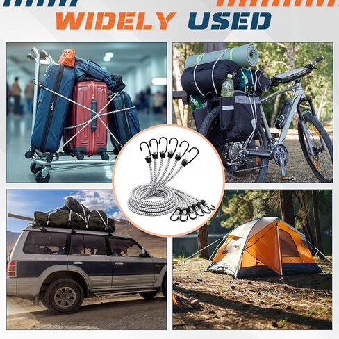 6 قطع من أسلاك بنجي طويلة للغاية بطول 96 بوصة مع خطافات بسمك 0.39 بوصة وأشرطة بنجي شديدة التحمل للأماكن الخارجية والتخييم وRVS والدراجات والبضائع وقابلة للتمدد حتى أكثر من 144 بوصة in Kuwait