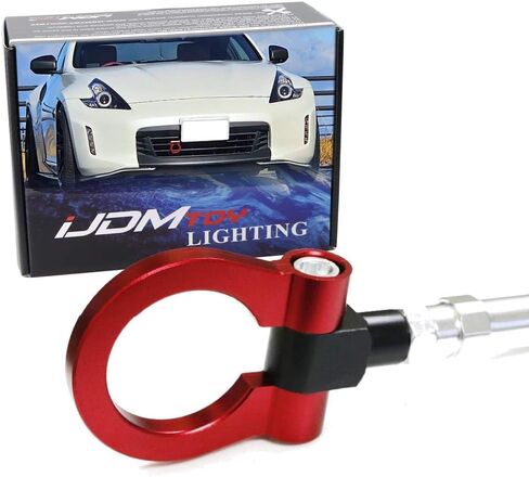 iJDMTOY حلقة خطاف سحب بنمط السباق الأحمر متوافقة مع Nissan 370Z GT-R Juke Infiniti G37 Q50 Q60 QX60 QX70 وما إلى ذلك، مصنوعة من الألومنيوم خفيف الوزن in Kuwait