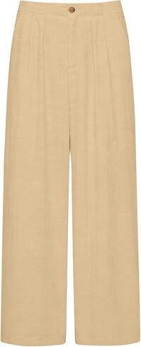 Linen Pants Women Casual Trendy Button Down Wide Leg Pant Baggy Flowy Palazzo Lounge Trousers with Side Pockets in Saudi Arabia