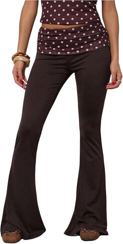 WDIRARA Women's Polka Dots Flare Pants Low Rise Ruched Bell Bottom Trousers in Saudi Arabia