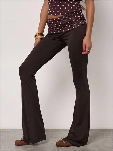 WDIRARA Women's Polka Dots Flare Pants Low Rise Ruched Bell Bottom Trousers in Saudi Arabia