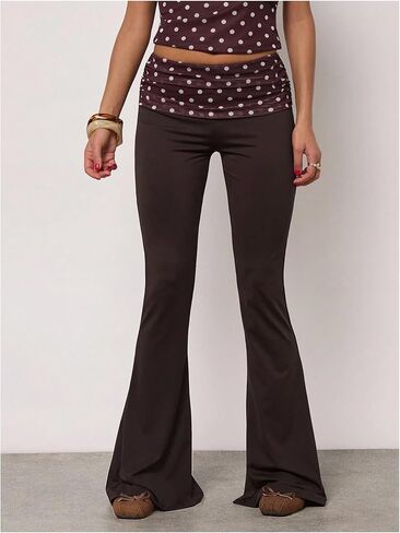 WDIRARA Women's Polka Dots Flare Pants Low Rise Ruched Bell Bottom Trousers in Saudi Arabia