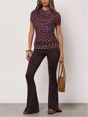 WDIRARA Women's Polka Dots Flare Pants Low Rise Ruched Bell Bottom Trousers in Saudi Arabia