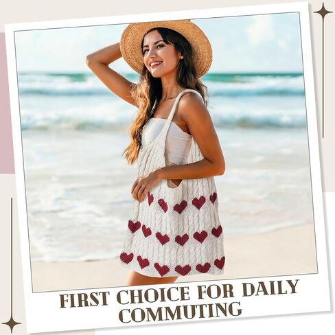 3 Pcs Crochet Tote Bag for Women Summer Aesthetic Knitted Shoulder Beach Bag Large Y2k Tote Heart Purse Handbag in Saudi Arabia