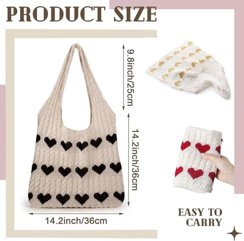 3 Pcs Crochet Tote Bag for Women Summer Aesthetic Knitted Shoulder Beach Bag Large Y2k Tote Heart Purse Handbag in Saudi Arabia