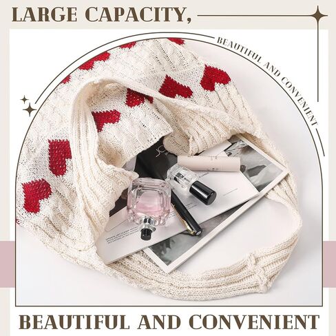 3 Pcs Crochet Tote Bag for Women Summer Aesthetic Knitted Shoulder Beach Bag Large Y2k Tote Heart Purse Handbag in Saudi Arabia